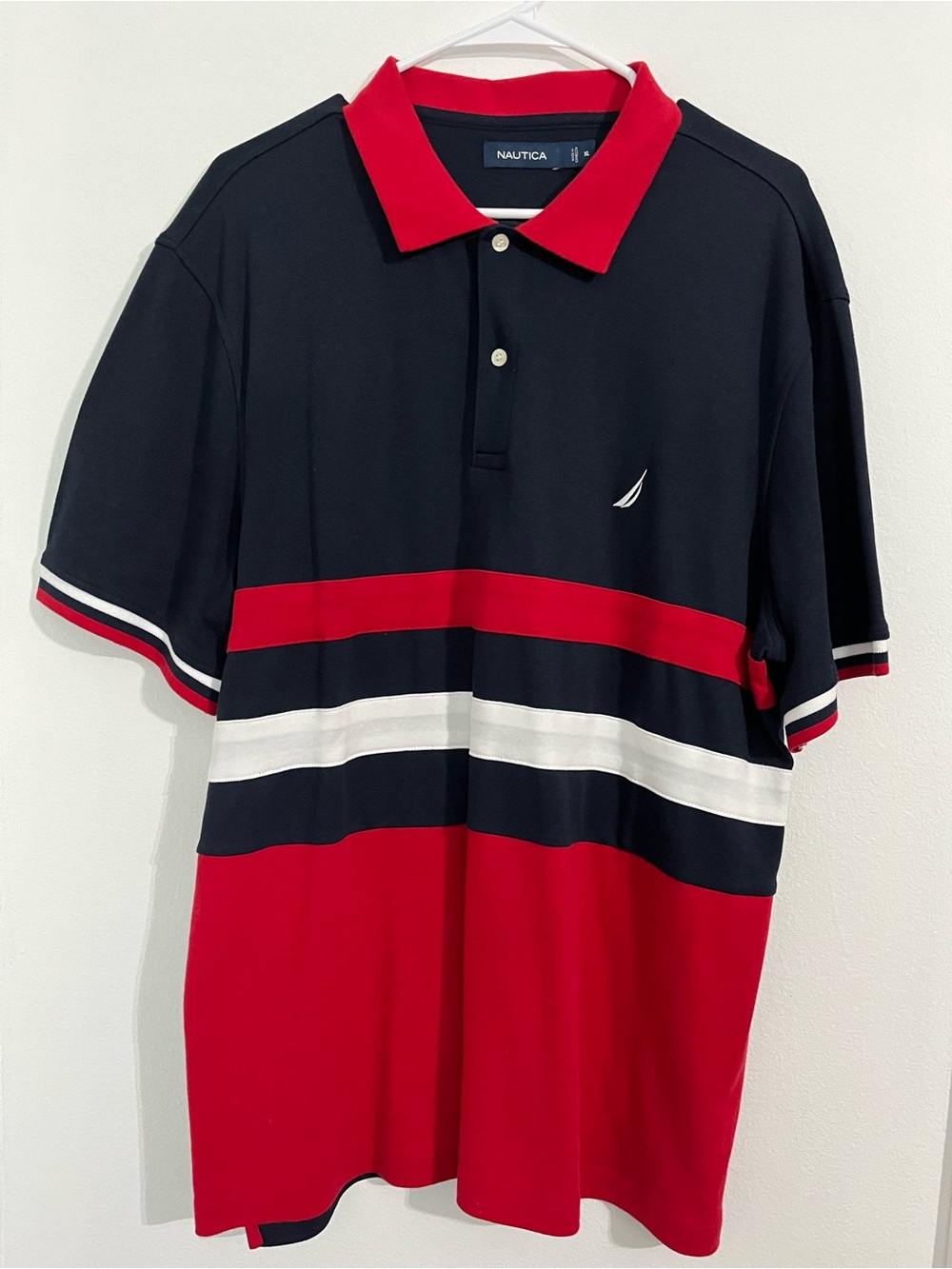 Nautica Men’s Black, Red & White Striped Polo